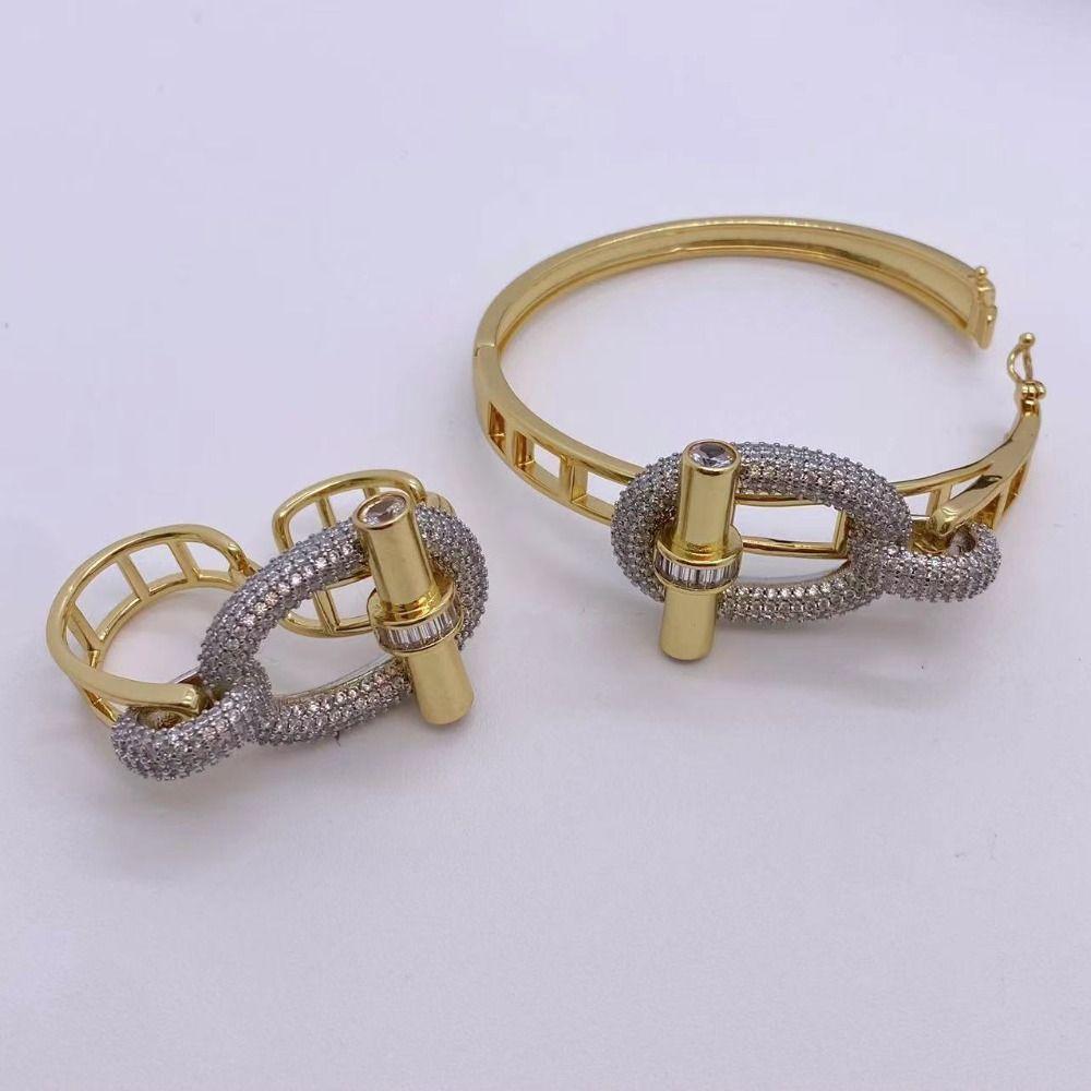 Unique OT Buckle Bangles Exaggeration Women's Jewelry Fashion Cubic Zirconia Ring  Wedding