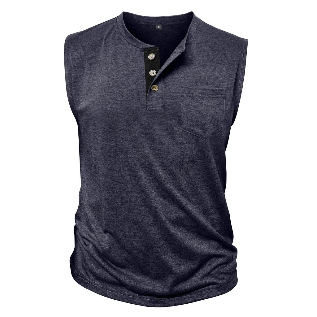 Men’s Sleeveless Tank Tops Henley Collar Button Fitness Vest Summer Sports Casual Holiday Wear T-Shirts