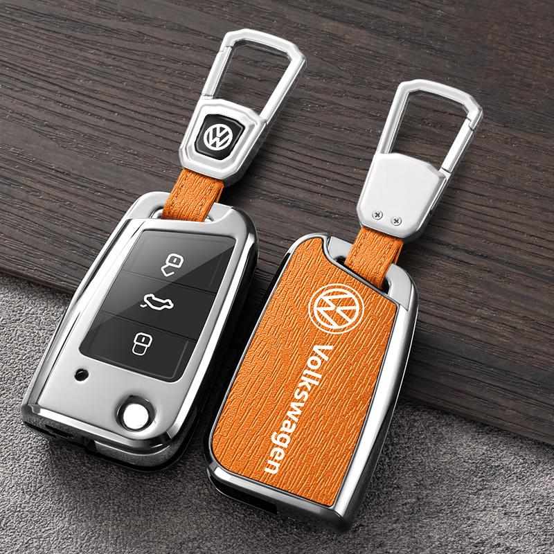 Für VOLKSWAGEN Zinklegierung+Leder Auto Fernbedienung Schlüsselhülle Abdeckung Schutzschale Für VW Volkswagen Polo Golf 7 MK7 Tiguan MK2 Accesso
