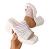 Women's Open Toe Slide Sandals Chunky Block Heel Platform Sandals Casual Beach Shoes Slip On Thick Sole Summer Footwear