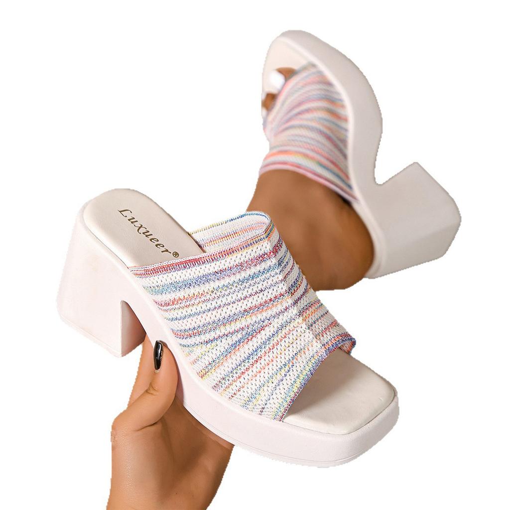 Women's Open Toe Slide Sandals Chunky Block Heel Platform Sandals Casual Beach Shoes Slip On Thick Sole Summer Footwear