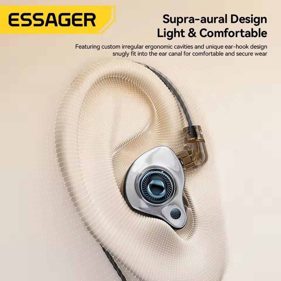 Essager 3,5 mm kabelgebundene Gaming-Kopfhörer In-Ear Muschel Kabelgebundene Kopfhörer mit Mikrofon Stereo Austauschbare Ohrstöpsel Sport Kabelgebundene Kopfhörer