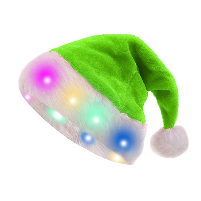 LED Christmas Hat, Light Up Christmas Hat Unisex Plush Beanie Holiday Hat with White Brim Christmas Party Props