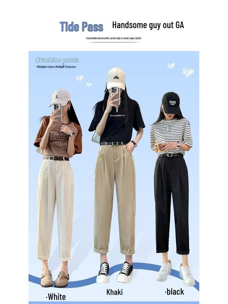 2024 High Waist Black Harem Carrot Pants for Women - Slimming, Lightweight, Nine-Point Style