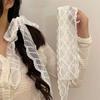 Embroidered Lace Triangle Headscarf White Pastoral Style Hair Scarf Wraps Hollow-out Woven Floral Lace Skirt for Women Girls