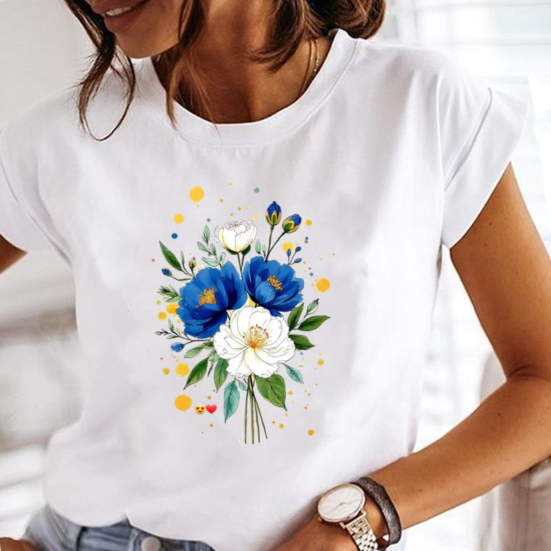 (Asian Size) flower letter Printed Tee Women Lady Female Top summer Clothing Casual T Shirt Fashion Graphic Short Sleeve T-shirts