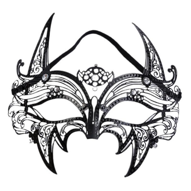 Venetian Masquerade Metal Mask With Rhinestones Half Face Halloween Party Stage Performance