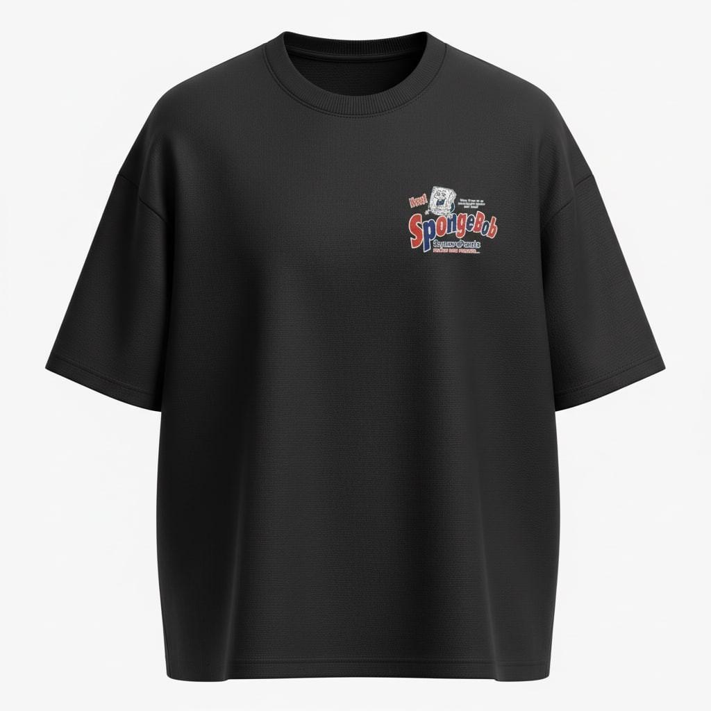 SpongeBob Vintage 90s Graphic T-Shirt Retro Minimalist Small Logo Black Tee XXXXL