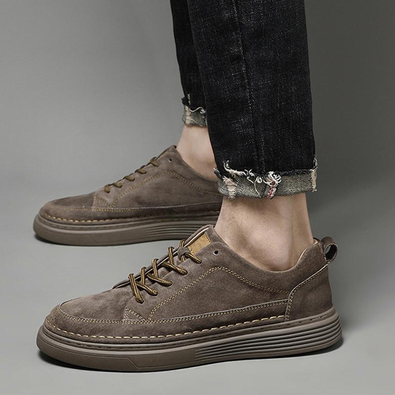 New Casual Leather Shoes British Style Korean Style Retro Soft Sole Breathable Large Size Genuine Leather Heightening Shoes