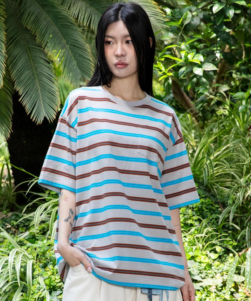 GLACK Gt141 Multi-Stripe Pocket T-Shirt (Gray)