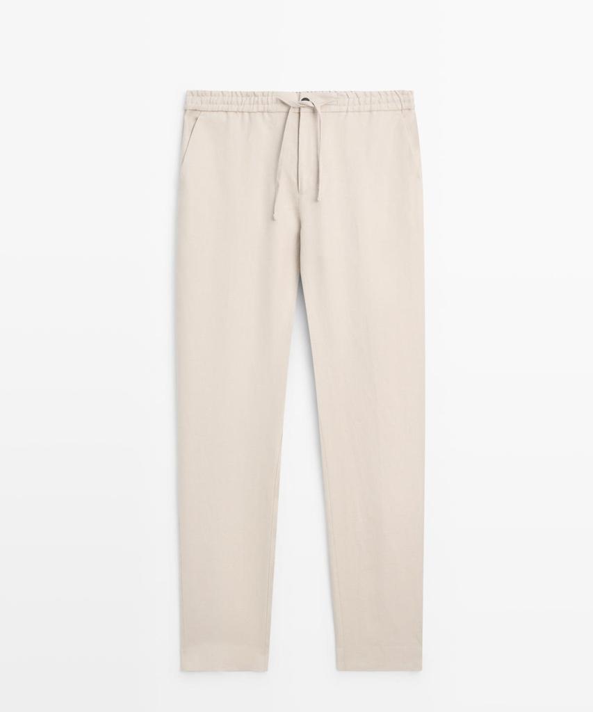 Masimodutti Total Look Waist Detail Linen Pants