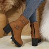 New autumn and winter new fashion boots women's belt buckle fashion high heel thick bottom versatile women