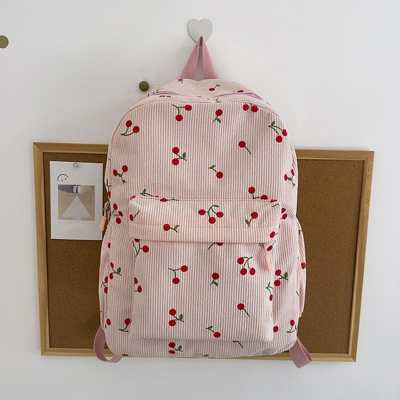 

Women Cherry cute Schoolbag girls students backpack large-capacity corduroy backpack