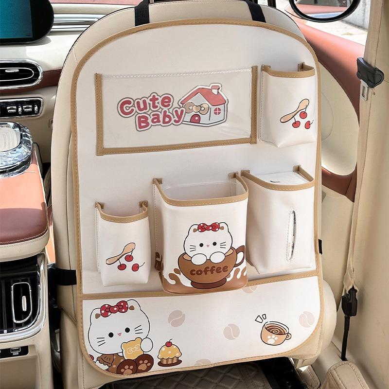 Cute Cat Car Seat Back Organizer Multi Functional Hanging Storage Bag For Car Back Seat