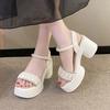 Gentle pearl platform fairy wind sandals women with skirt summer new fashion Roman shoes tide