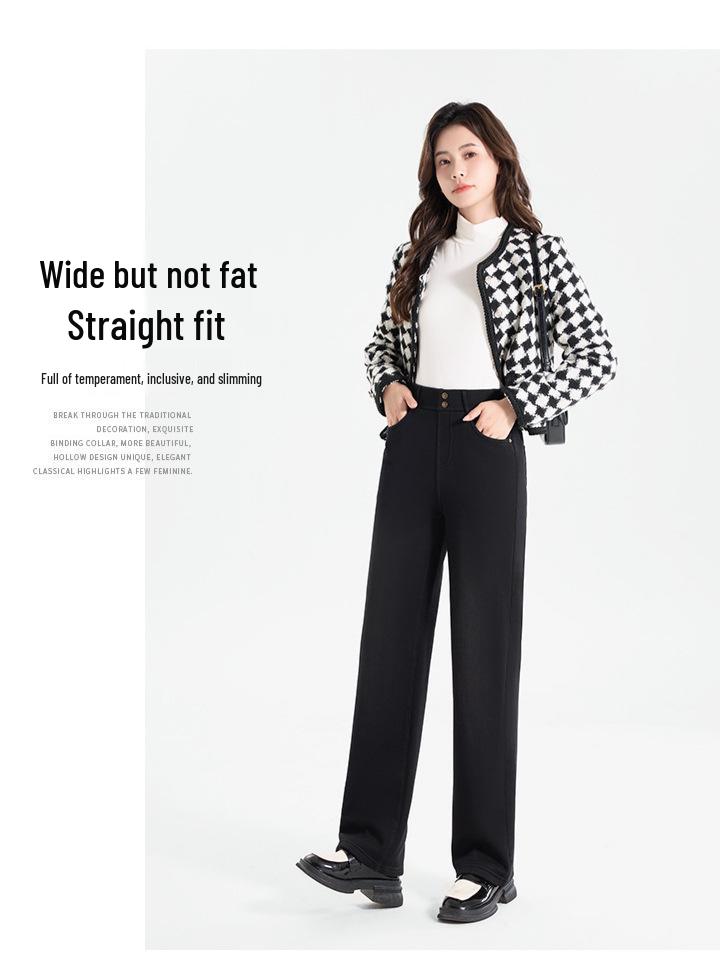 

Women s Plus Velvet Thickened High Waist Wide Leg Floor-Length Jeans 3XL чёрный