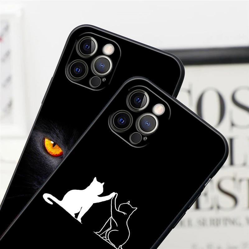 Black Cats Cute cat Hello Phone Case For Apple iPhone 16 15 14 13 12 11 Pro Max XR XS Max 7 8 Plus SE2 Back Cover Silicone Cases