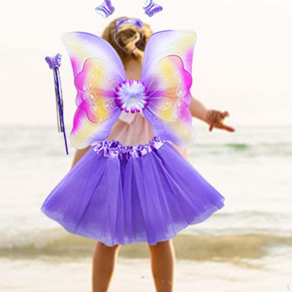 4 Piece Girls Fairy Costume Set Kids Cosplay Angel Tutu Skirt Headband Dress Up Photography Role