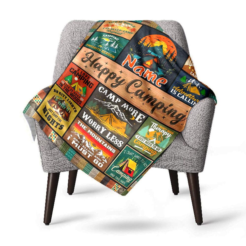 Camping Adventure Theme Home Customize Your Name Blankets Comfortable Soft Lightweight Allseason Multipurpose Blanket For Picnics Sofas Offices Beds