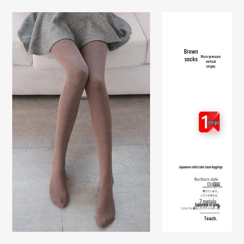 Dámské silné pruhované černé a šedé základní legíny s plusovým sametem na podzim a zimu - Hřejivé bavlněné punčochové kalhoty