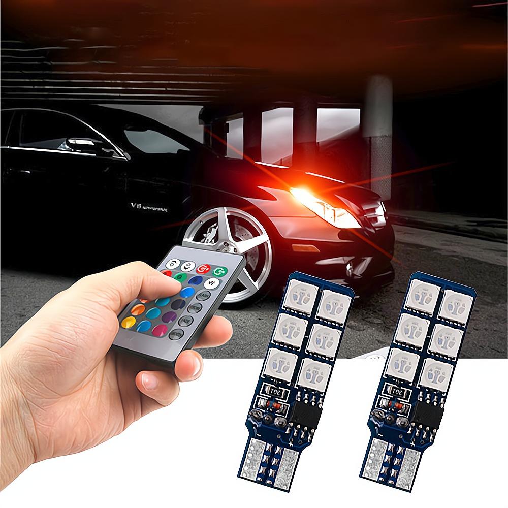 Auto Interior Decoration Lamp T10 W5W 5050 Atmosphere Car Light 12V RGB 12LED Blub with Remote Controller Colorful Reading Lamp