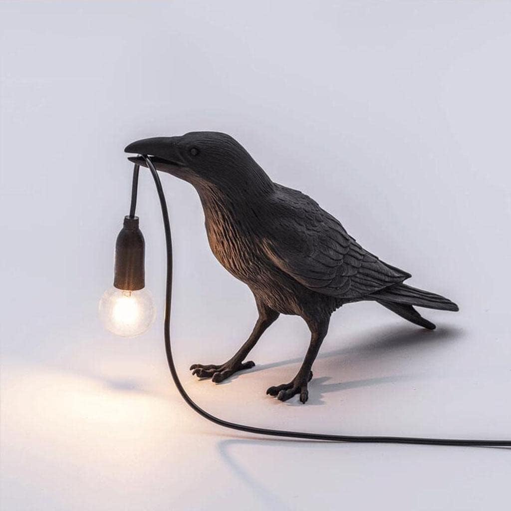 Generic Raven Decor Table Lamp - Lifelike Resin Crow Bird Desk Lamp Creative Animal Styling Light Bedroom Bedside Wall Sconce Lamp Light Decoration -