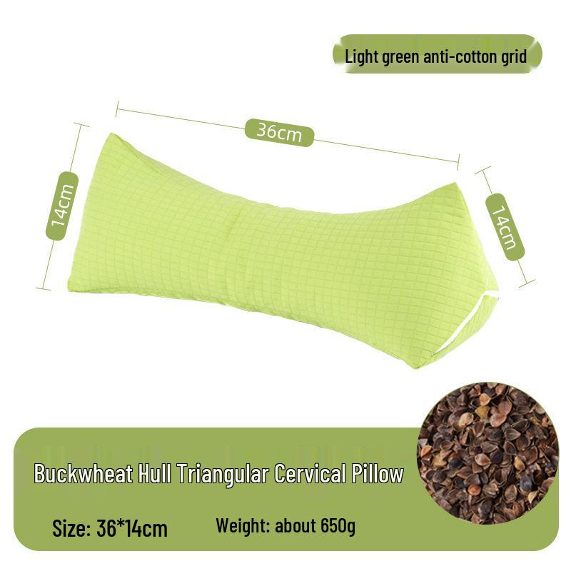Neck Support Pillow - Rice Grain Pattern, Cotton Fabric, Natural Buckwheat, One-Piece for Family Sleep Aid