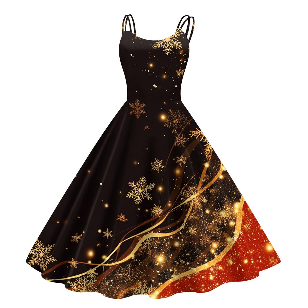 Women's Fashion Casual Christmas Print Sexy Off-the-shoulder Punk Retro Dress
