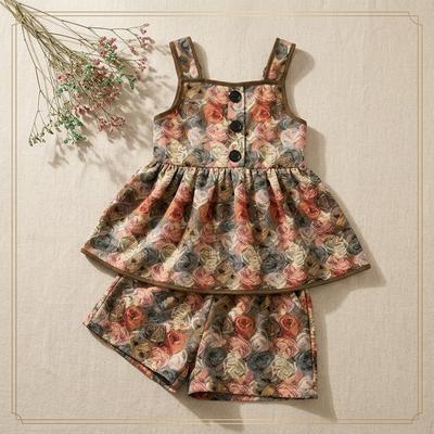 Girls' Summer Two-Piece Set New Fashionable Floral Dress For Children Short-Sleeved Shorts Outfit For Girls