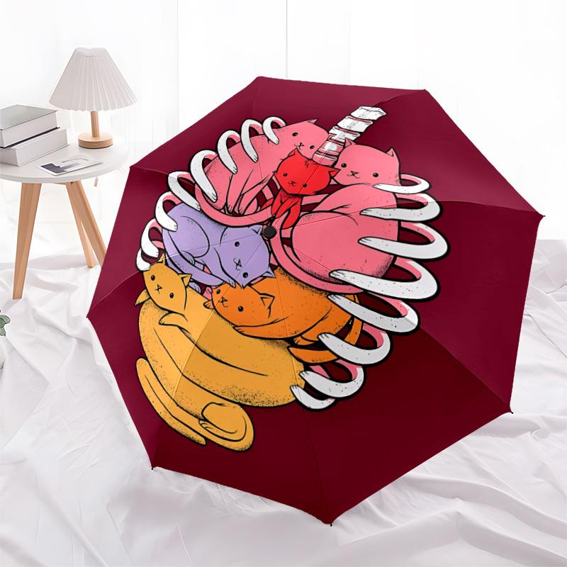 1pc Cat Family Automatic Folding Umbrella Portable Collapsible Umbrella for All Seasons, 8-Rib Durable Construction, Perfect Gift 038