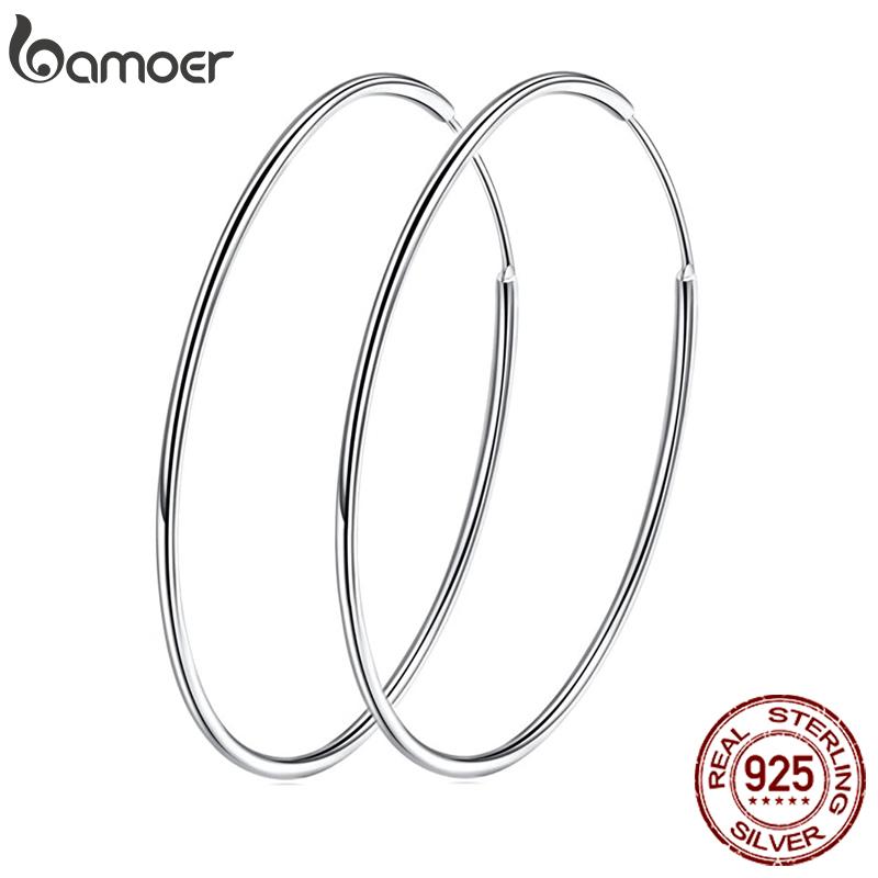 Bamoer 925 Sterling Silver Large Hoop Earrings Circle Endless Huggie Big Hoops Earring 30/40mm for Women Girls
