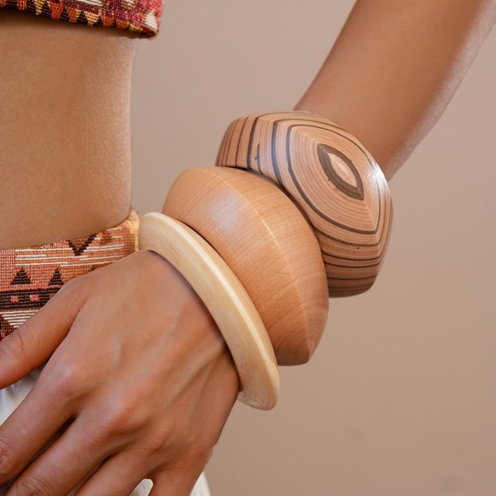 Texture Wooden Bracelet Wide Geometric Bangles New Wooden Bangles  Gifts