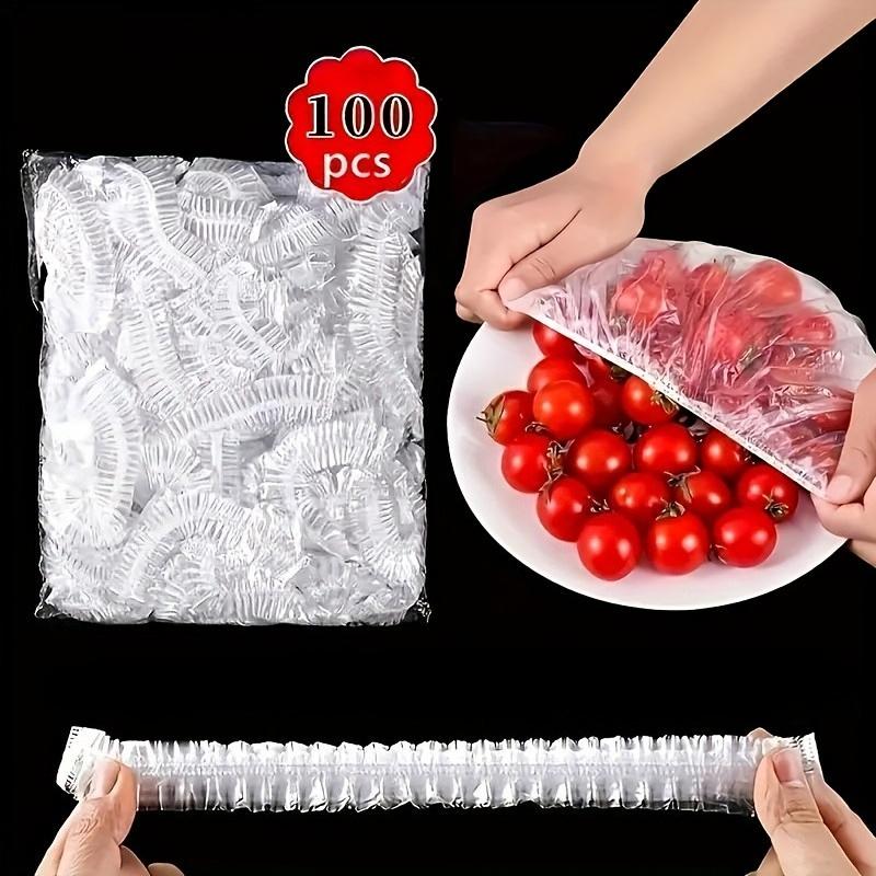 

100pcs Elastic Food Storage Covers - Clear Retractable Plastic Dish Sealing Film, Unscented, Perfect Alternative to Cling Film