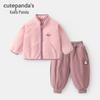 Kaka Panda Girls' Fleece-Lined Winter Jacket & Pants Set - Warm Outfit for Baby Girls