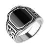 Elegant Fashion Jewelry Ring With Round Black Rhinestone And Curved Engraving For Men