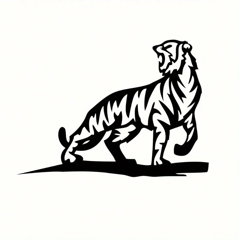 Metal Tiger Silhouette Stake Rustic Outdoor Garden Decor Lawn Ornament