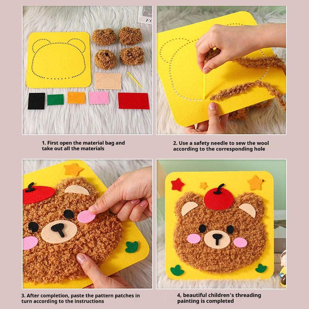 Educational Crafts Cartoon Animal Felt Sewing Kit Embroidery Painting Material Bag Beginners