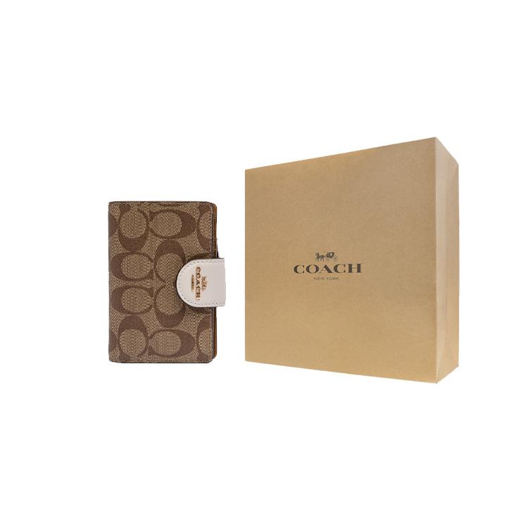 COACH Corner Zip Canvas With Leather Clutch Medium Women's White & Khaki Monogram C0082-IMDJ8