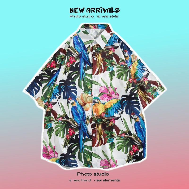 

Летние дышащие модные принты, модные крутые модные гавайские рубашки, топы для пляжной вечеринки, мужские рубашки с короткими рукавами и цветочным принтом 3XL зелёный/синий