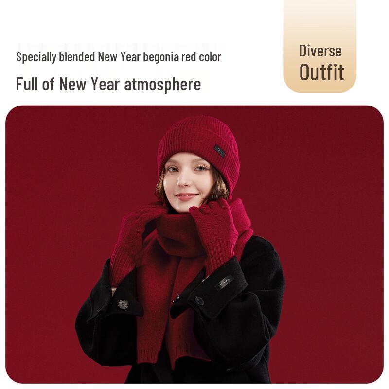 JIUMU Women's Pure Wool Scarf Hat Gloves 3-Piece Gift Set