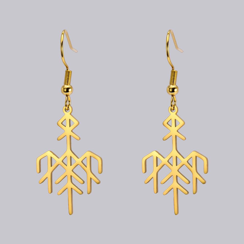 Dawapara Norse Runes Wardruna Symbol Earrings Elder Futhark Mythology Protection Amulet Stainless Steel Dangle Earrings