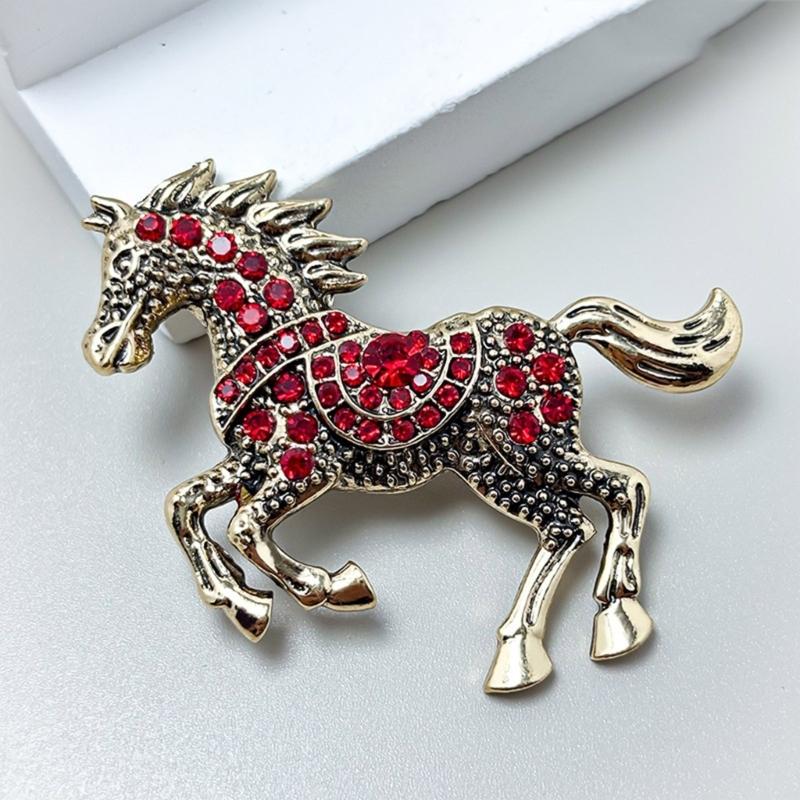Enamel Horse Shape Brooch with Sparkling Rhinestones Details Versatile Zinc Alloy Pin Jewelry for Gift Giving