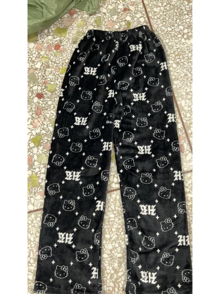 Women's Cartoon Cat Christmas Fleece Pajama Pants (EU Size, Customizable Label)