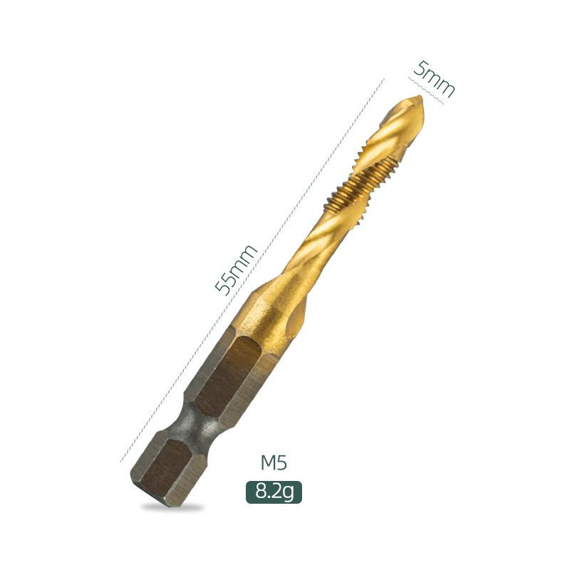 M3-M10 Metric HSS Titanium Coated 3-in-1 Combination Drill Tap, Hex Shank Spiral Flute for Blind Hole Tapping On CNC 1/6-Pcs