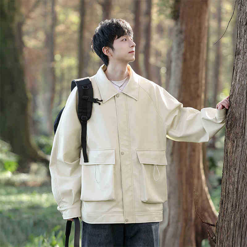 

Мужская куртка из искусственной кожи с лацканами, весенне-осенняя, уличная, свободного кроя XXXL