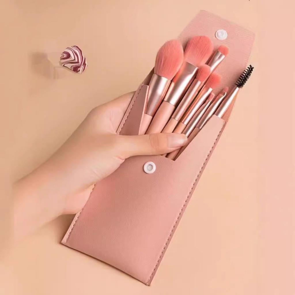 Macaron 8-Piece Travel Makeup Brush Set: Includes Blush & Eyeshadow Brushes – Perfect for Beginners