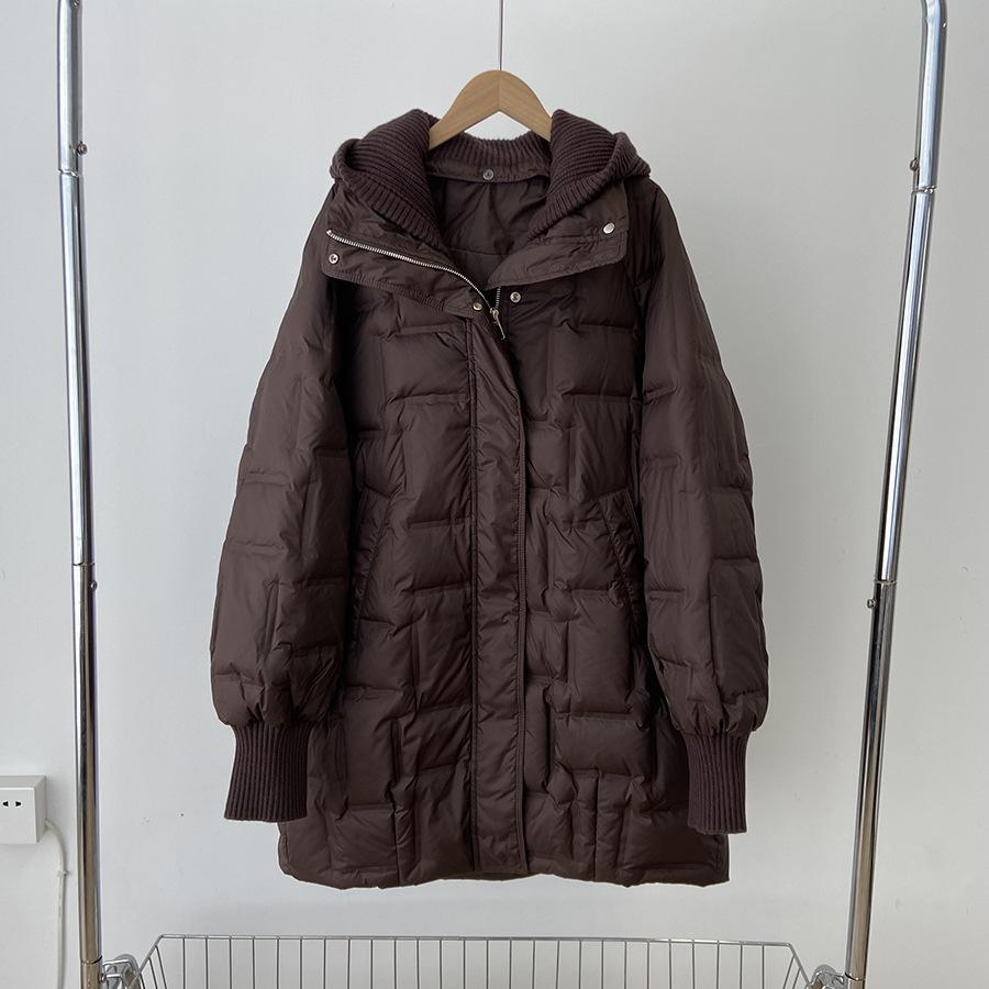 Lagabogy Winter Women Long White Duck Down Jacket Female Casual Loose Warm Parkas Knitted Hat Detachable Puffer Coat