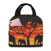 Dusk Elephant Herd African Savannah Elephant Insulated Lunch Bag for Women Kids Leakproof Food Boxes Thermal Lunch Box Tote