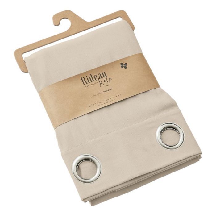 Lot de 2 rideaux d'ameublement "Kala" en Coton 140 x 260 cm l'Effet Papillon - Kala Grège - 2 panneaux 140 x 240 cm