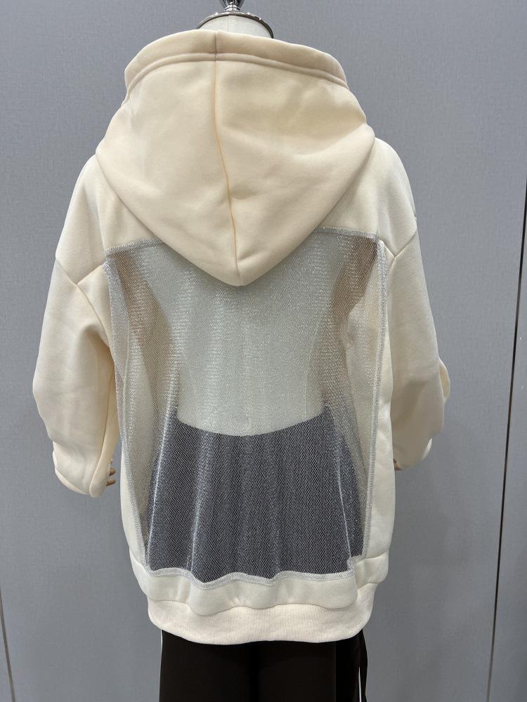 2025 Herbst/Winter Damen Kapuzenpullover mit Netz und Rückenausschnitt, einfarbig